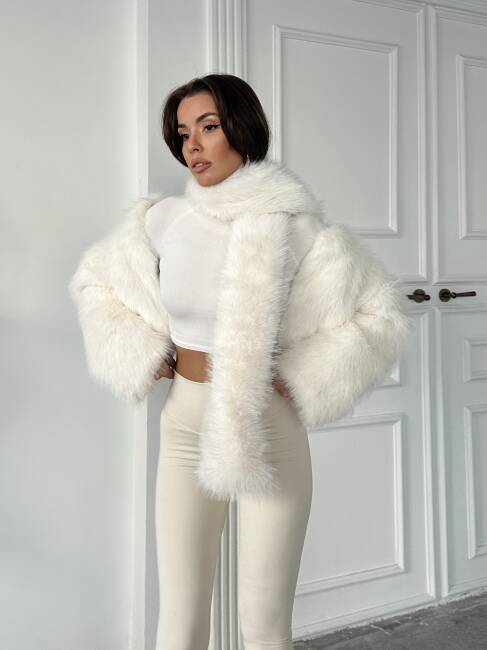 ELİANA Atkılı Kürk Ceket 3089 - Beyaz - 6