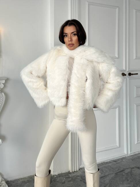 ELİANA Atkılı Kürk Ceket 3089 - Beyaz - 3