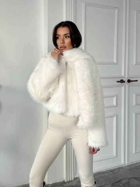 ELİANA Atkılı Kürk Ceket 3089 - Beyaz - 7