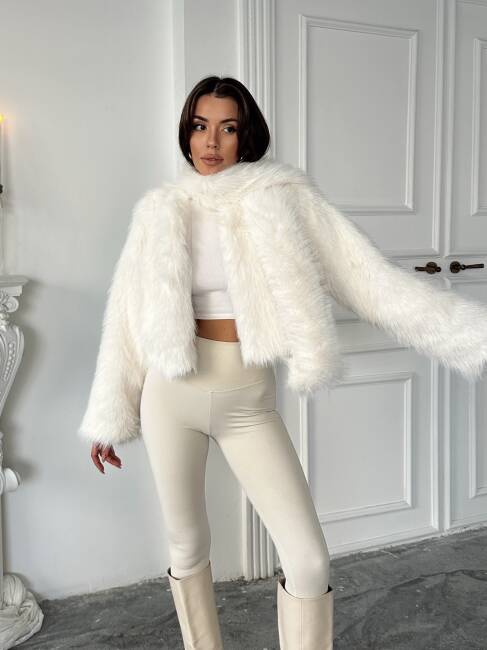 ELİANA Atkılı Kürk Ceket 3089 - Beyaz - 1