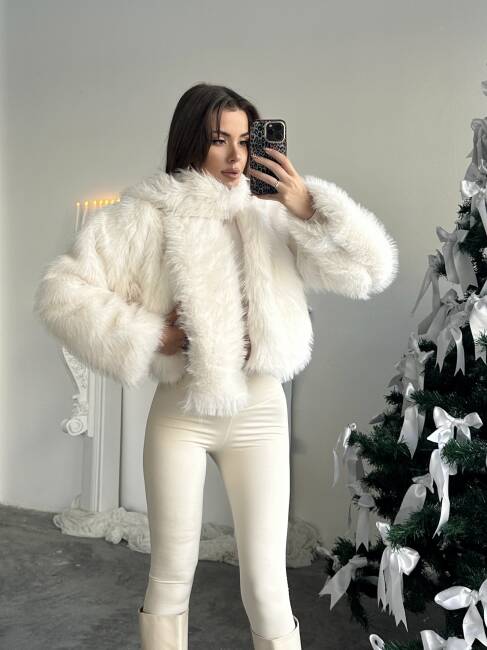 ELİANA Atkılı Kürk Ceket 3089 - Beyaz - 4