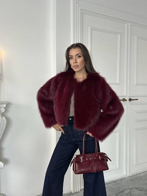 ELİANA Atkılı Kürk Ceket 3089 - Bordo - 4