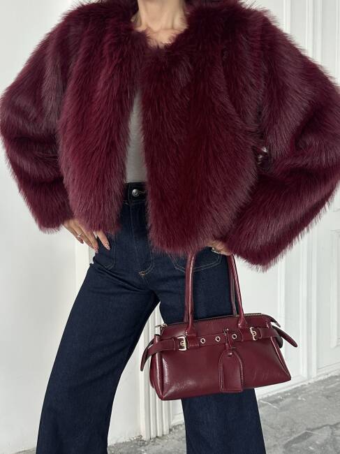 ELİANA Atkılı Kürk Ceket 3089 - Bordo - 5