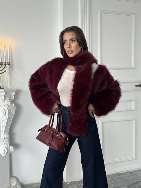 ELİANA Atkılı Kürk Ceket 3089 - Bordo - 3