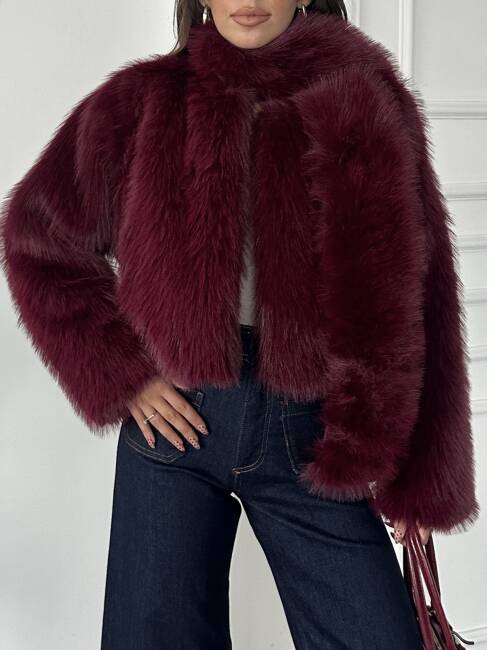 ELİANA Atkılı Kürk Ceket 3089 - Bordo - 6