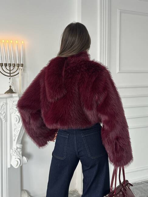 ELİANA Atkılı Kürk Ceket 3089 - Bordo - 7