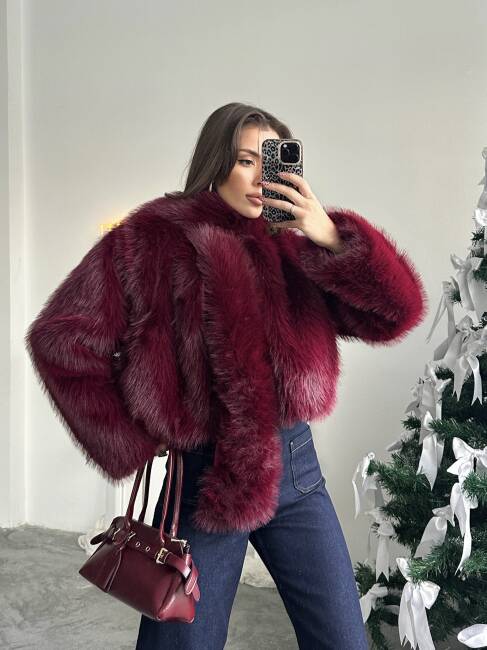 ELİANA Atkılı Kürk Ceket 3089 - Bordo - 2