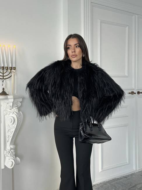 ELİANA Atkılı Kürk Ceket 3089 - Siyah - 1