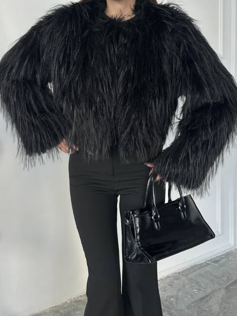 ELİANA Atkılı Kürk Ceket 3089 - Siyah - 3