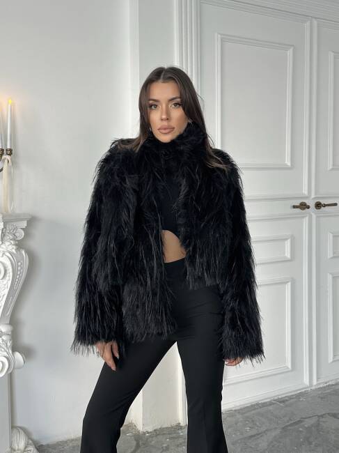 ELİANA Atkılı Kürk Ceket 3089 - Siyah - 5