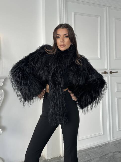 ELİANA Atkılı Kürk Ceket 3089 - Siyah - 6