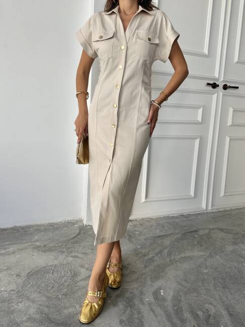 EMİLY Midi Elbise 3064 - Bej - 3