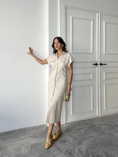 EMİLY Midi Elbise 3064 - Bej - 4