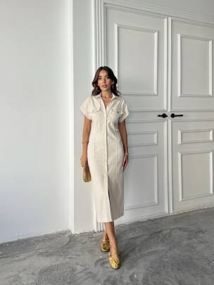 EMİLY Midi Elbise 3064 - Bej 