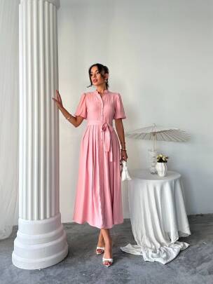EMMA Midi Elbise 3065 - Pudra 