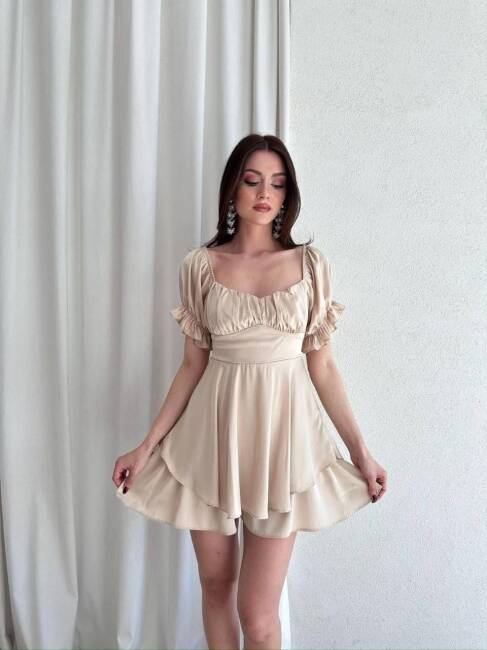 GOWU Mini Elbise 2623 - Bej - 1