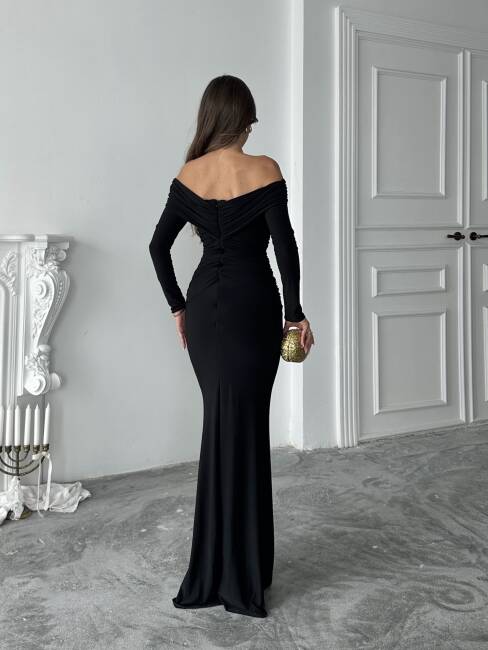  GRACE Broş Detaylı Elbise 3072 - Siyah - 3