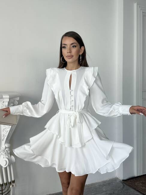 HAZEL Kuşaklı Elbise 1242 - Ekru - 2