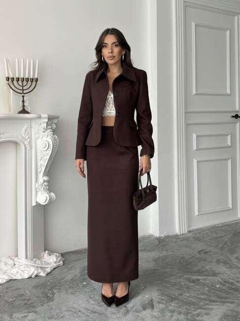İMMOR Ceket Etek Takım 2261 - Acı Kahve - 1