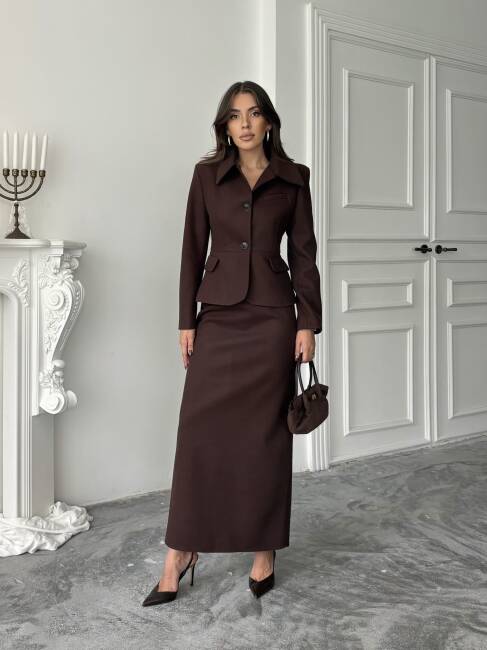 İMMOR Ceket Etek Takım 2261 - Acı Kahve - 4