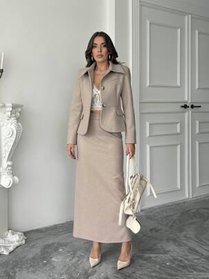 İMMOR Ceket Etek Takım 2261 - Bej - MAXMOOR