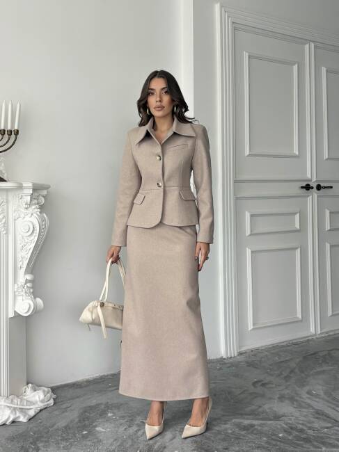 İMMOR Ceket Etek Takım 2261 - Bej - 3