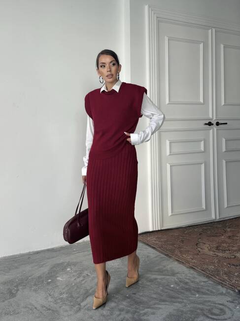 JACOP Süveter Etek Takım 9906 - Bordo - 2
