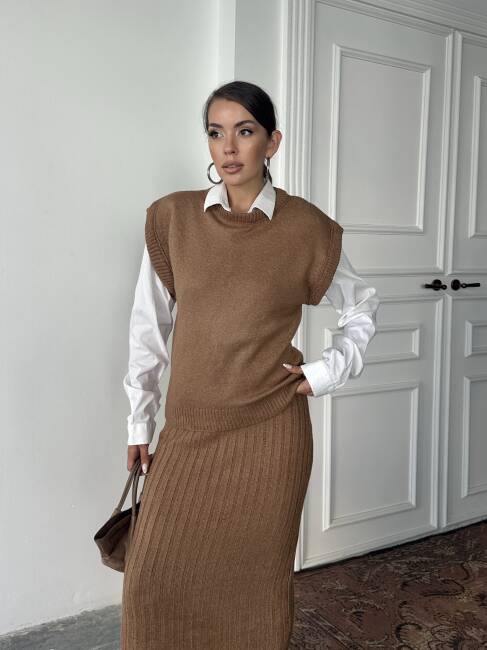 JACOP Süveter Etek Takım 9906 - Kahverengi - 2