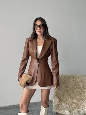 LİKOR Deri Ceket 5275 - Kahverengi - MAXMOOR