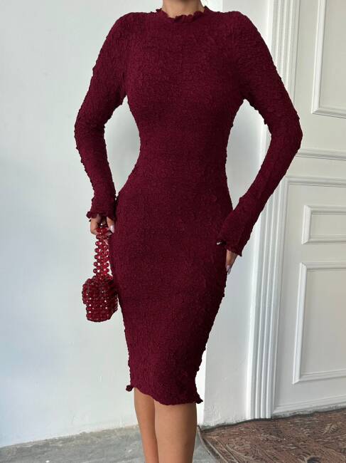 LİNY Triko Elbise 245005 - Bordo - 2