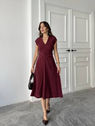 LOGAN Midi Elbise 3062 - Bordo 