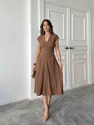 LOGAN Midi Elbise 3062 - Kahverengi 