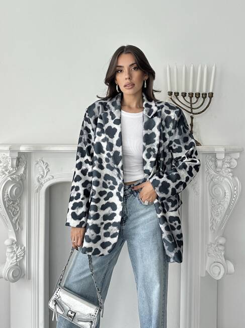 LUNA Leopar Ceket 3077 - Gri - 2