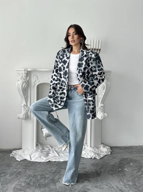 LUNA Leopar Ceket 3077 - Gri - 3