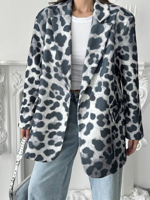 LUNA Leopar Ceket 3077 - Gri - 4