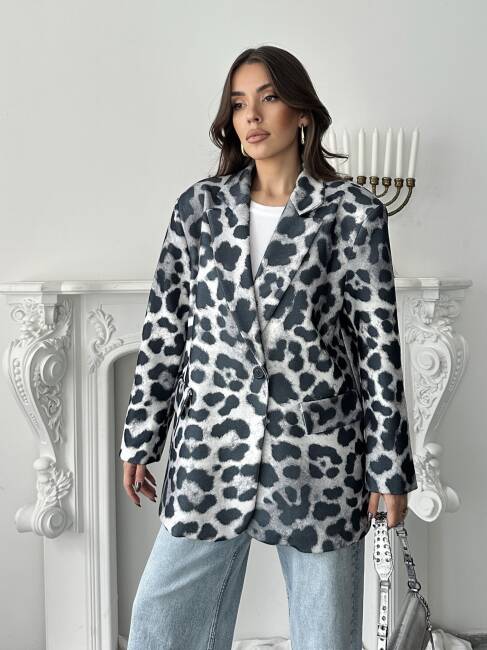 LUNA Leopar Ceket 3077 - Gri - 5