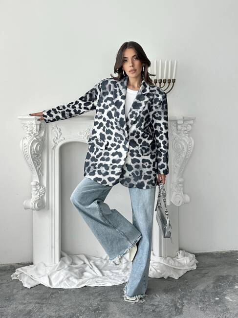 LUNA Leopar Ceket 3077 - Gri - 1