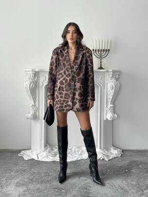 LUNA Leopar Ceket 3077 - Kahverengi - MAXMOOR