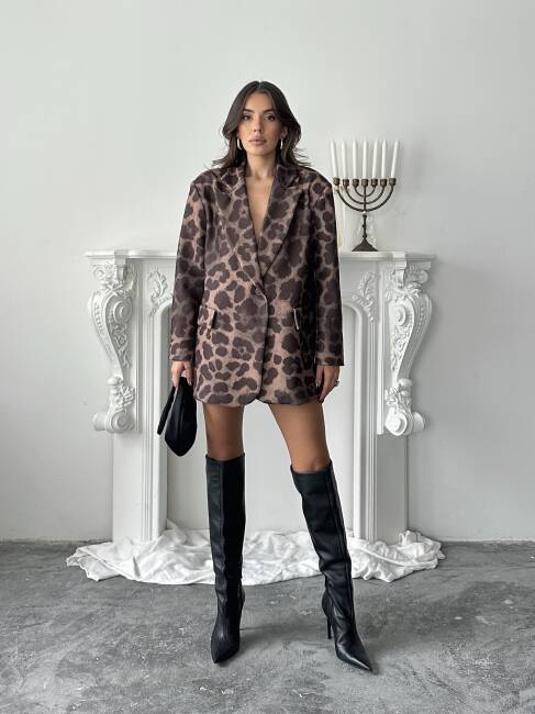 LUNA Leopar Ceket 3077 - Kahverengi - 1
