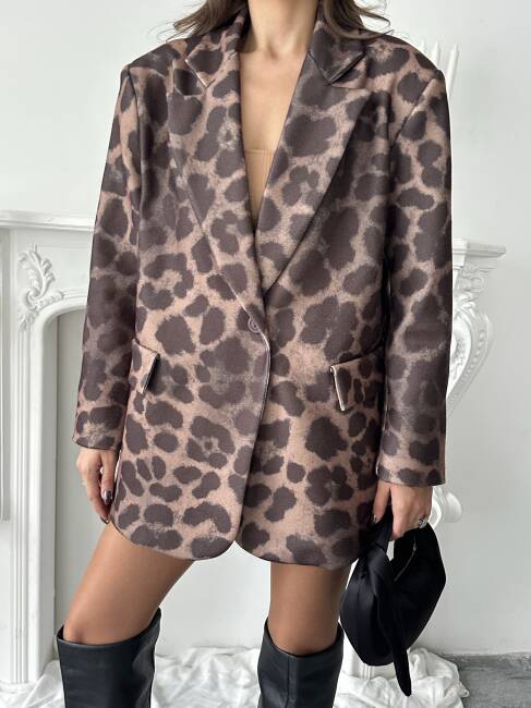 LUNA Leopar Ceket 3077 - Kahverengi - 5