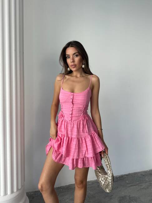 MARİGOLD KORSE DETAYLI TASARIM MİNİ PEMBE ELBİSE - 4