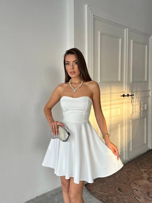 MERSA Mini Elbise 1196 - Beyaz - 3