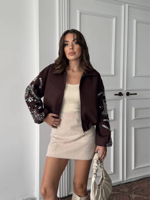 NASTUR Bomber Taşlı Ceket 5274 - Acı Kahve - 2