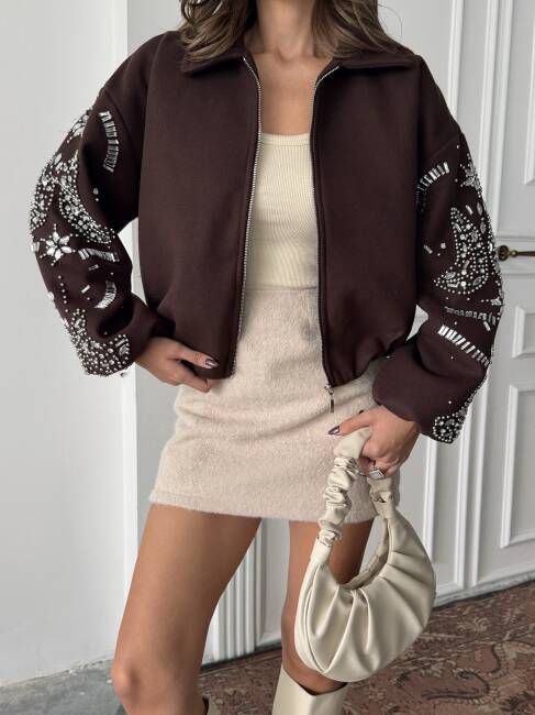 NASTUR Bomber Taşlı Ceket 5274 - Acı Kahve - 3