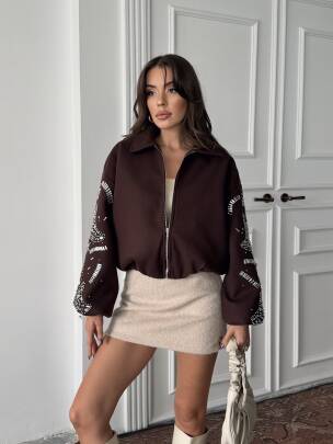 NASTUR Bomber Taşlı Ceket 5274 - Acı Kahve 