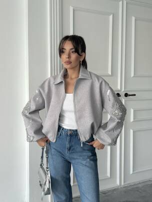 NASTUR Bomber Taşlı Ceket 5274 - Gri 