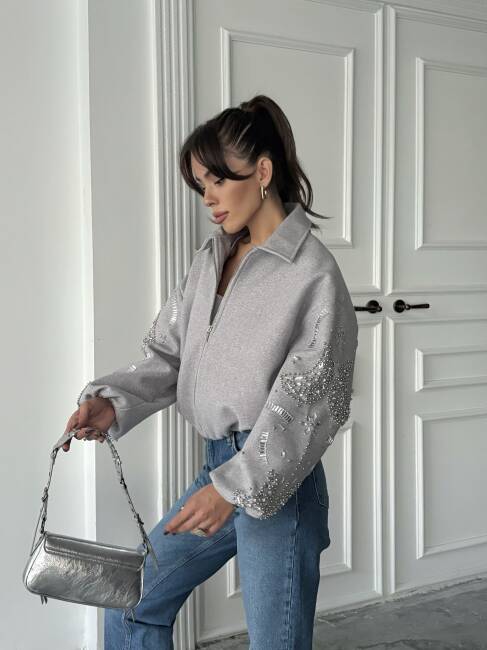 NASTUR Bomber Taşlı Ceket 5274 - Gri - 3