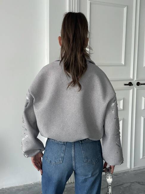 NASTUR Bomber Taşlı Ceket 5274 - Gri - 4