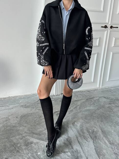 NASTUR Bomber Taşlı Ceket 5274 - Siyah - 3