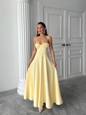 NATALYA MAXİ SARI ELBİSE 